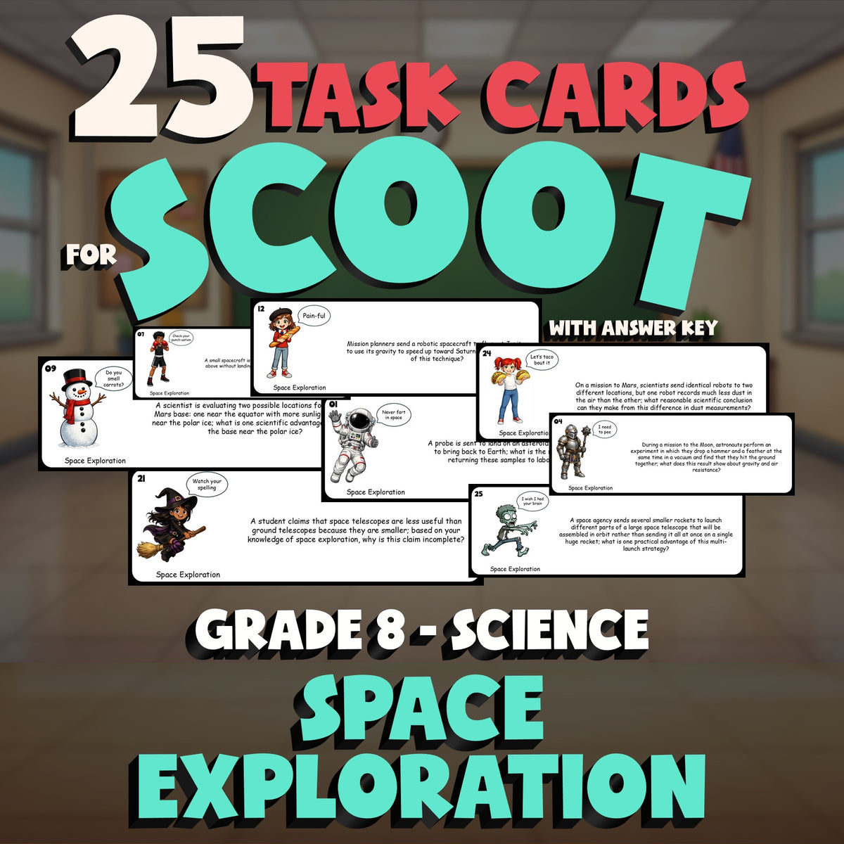 Space Exploration SCOOT TASK CARDS Science Game - No Prep Grade 8 Review