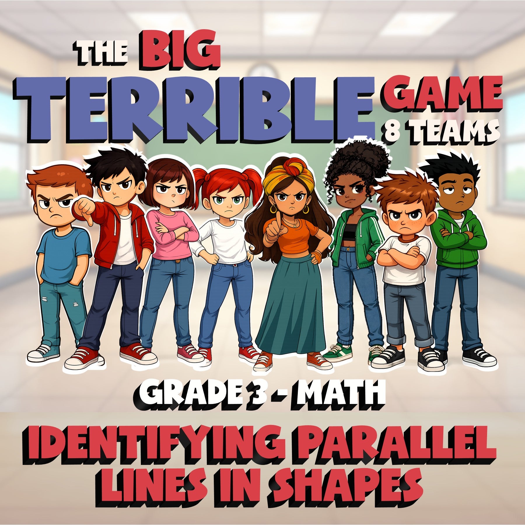 Identifying Parallel Lines in Shapes BIG TERRIBLE GAME - Grade 3 Math Review
