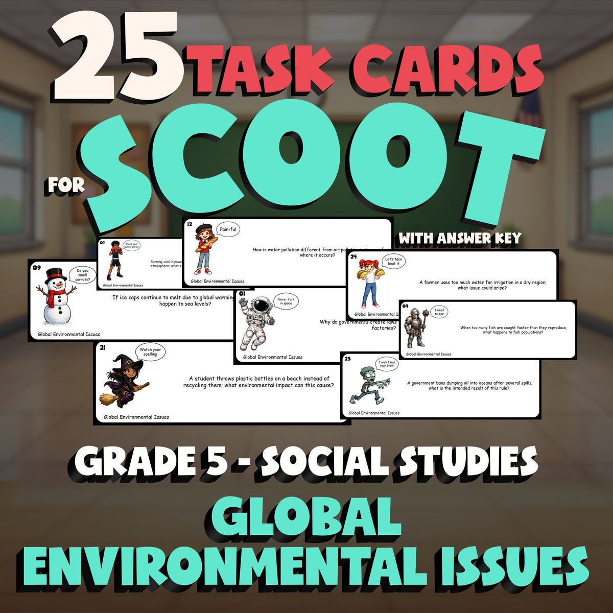 Global Environmental Issues SCOOT TASK CARDS Socials Game - No Prep Grade 5
