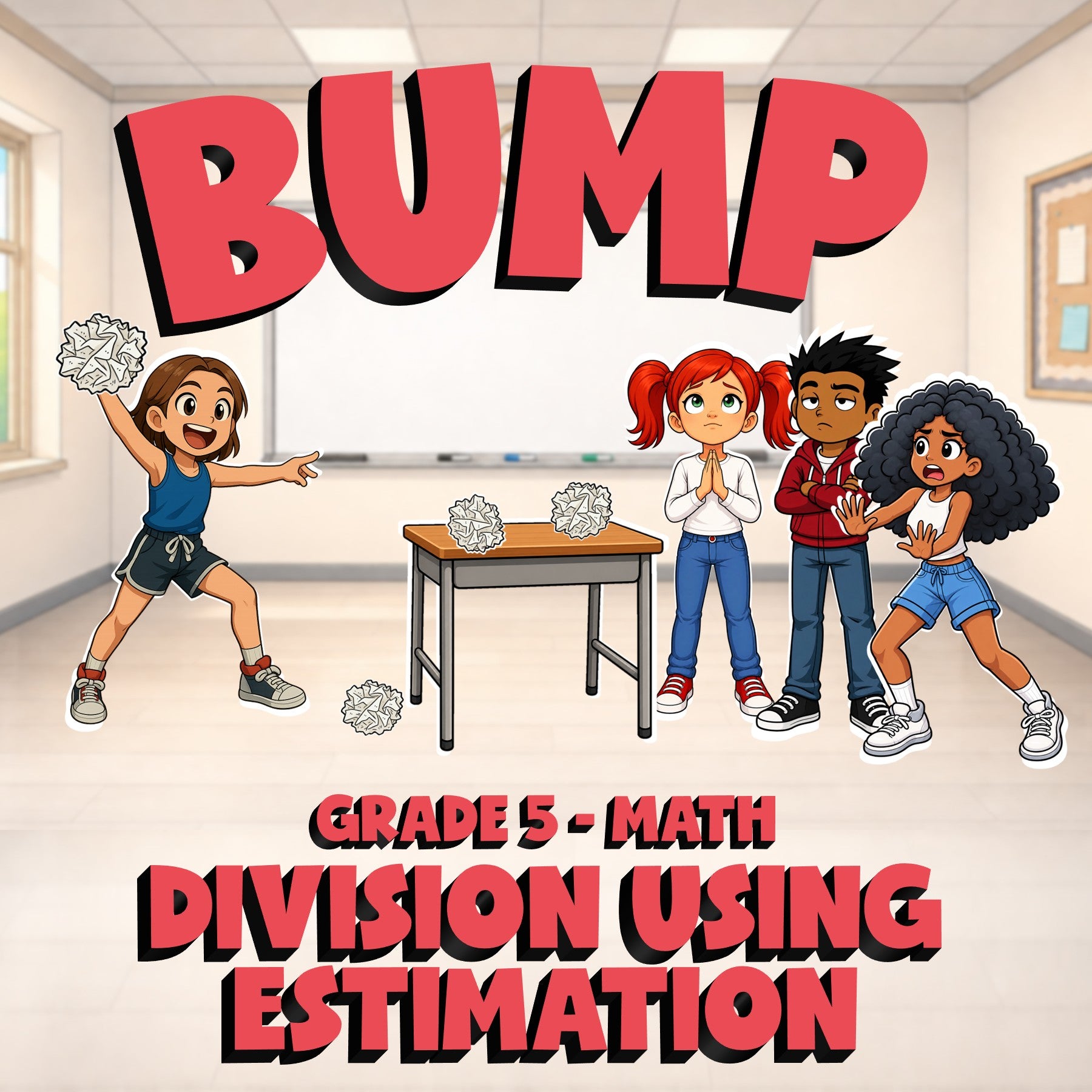 Division Using Estimation BUMP Math Game - No Prep Grade 5 Review Activity