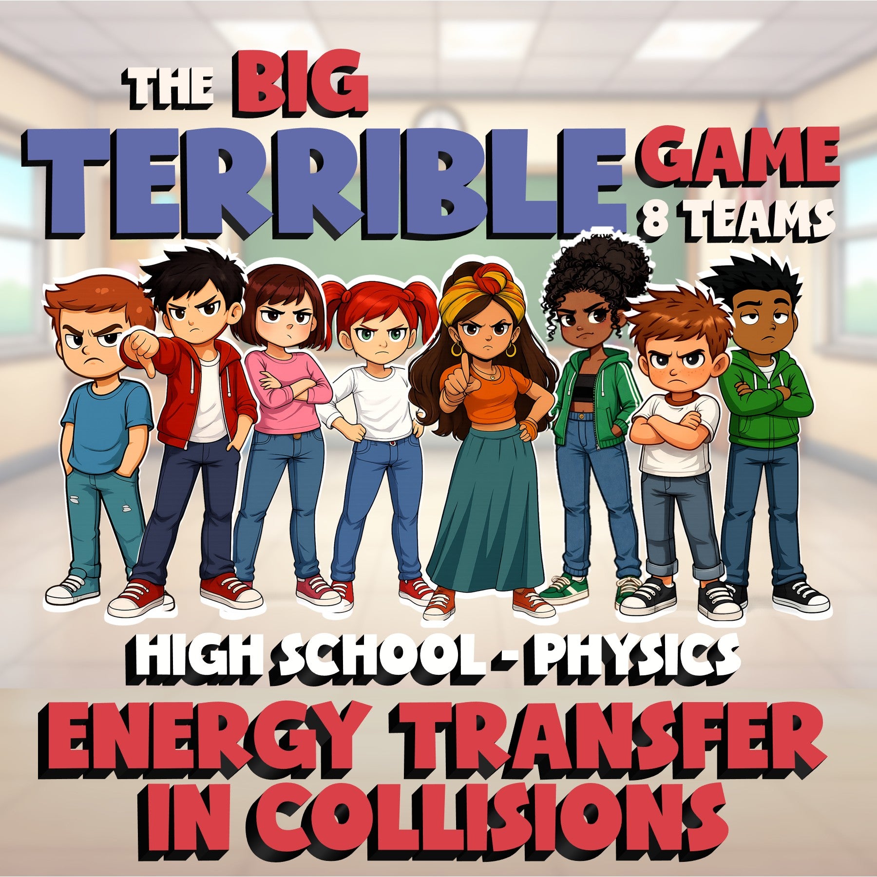 Energy Transfer in Collisions BIG TERRIBLE GAME - No Prep Physics Science Review