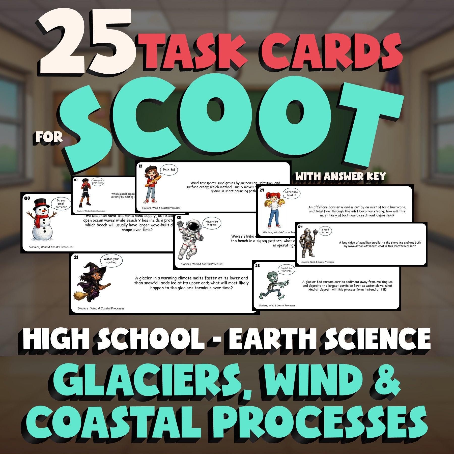 Glaciers, Wind & Coastal Processes SCOOT TASK CARDS Game - No Prep Earth Science