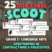 Apostrophes in Contractions & Possessives SCOOT TASK CARDS ELA Game - Grade 3