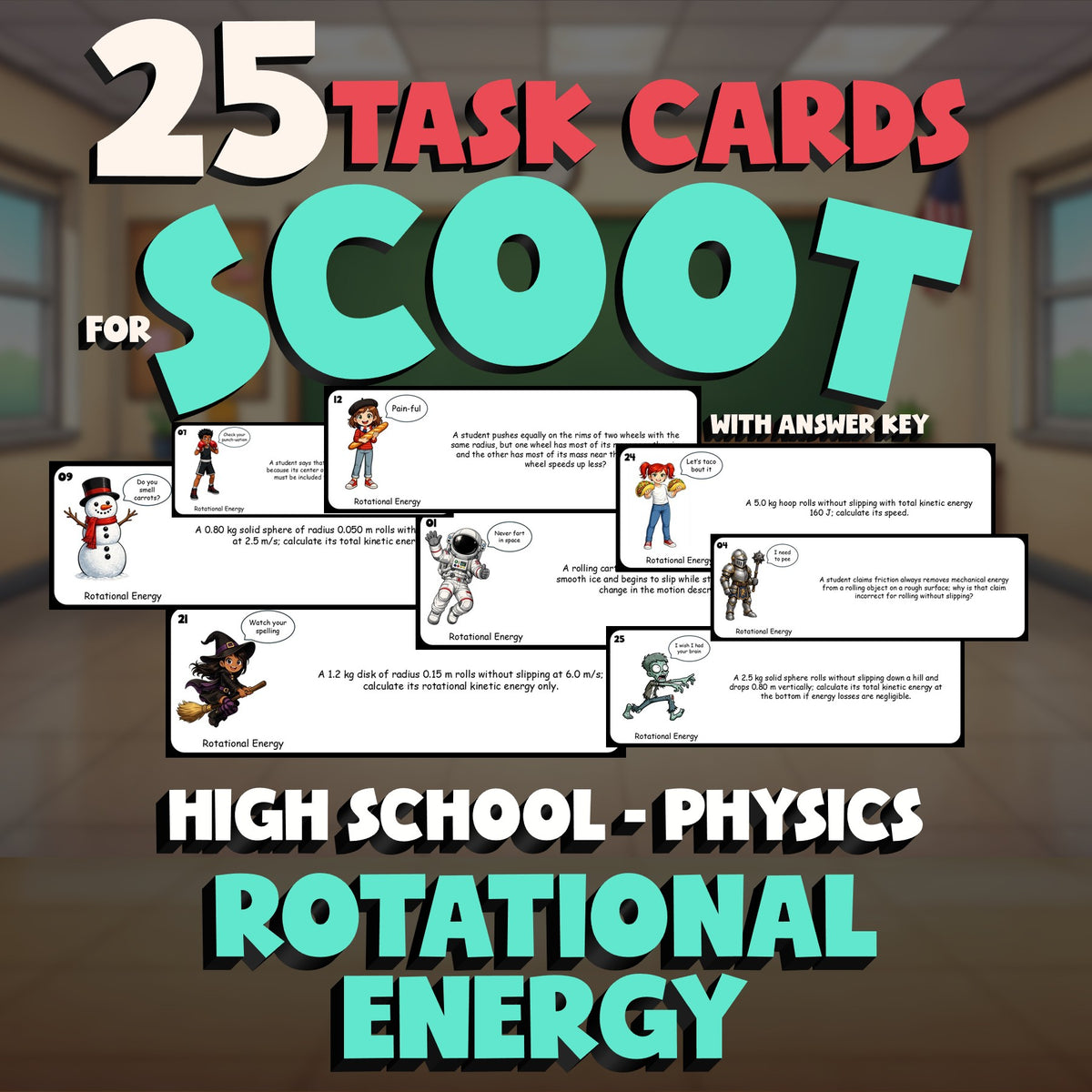 Rotational Energy SCOOT TASK CARDS Science Game - No Prep Physics Review