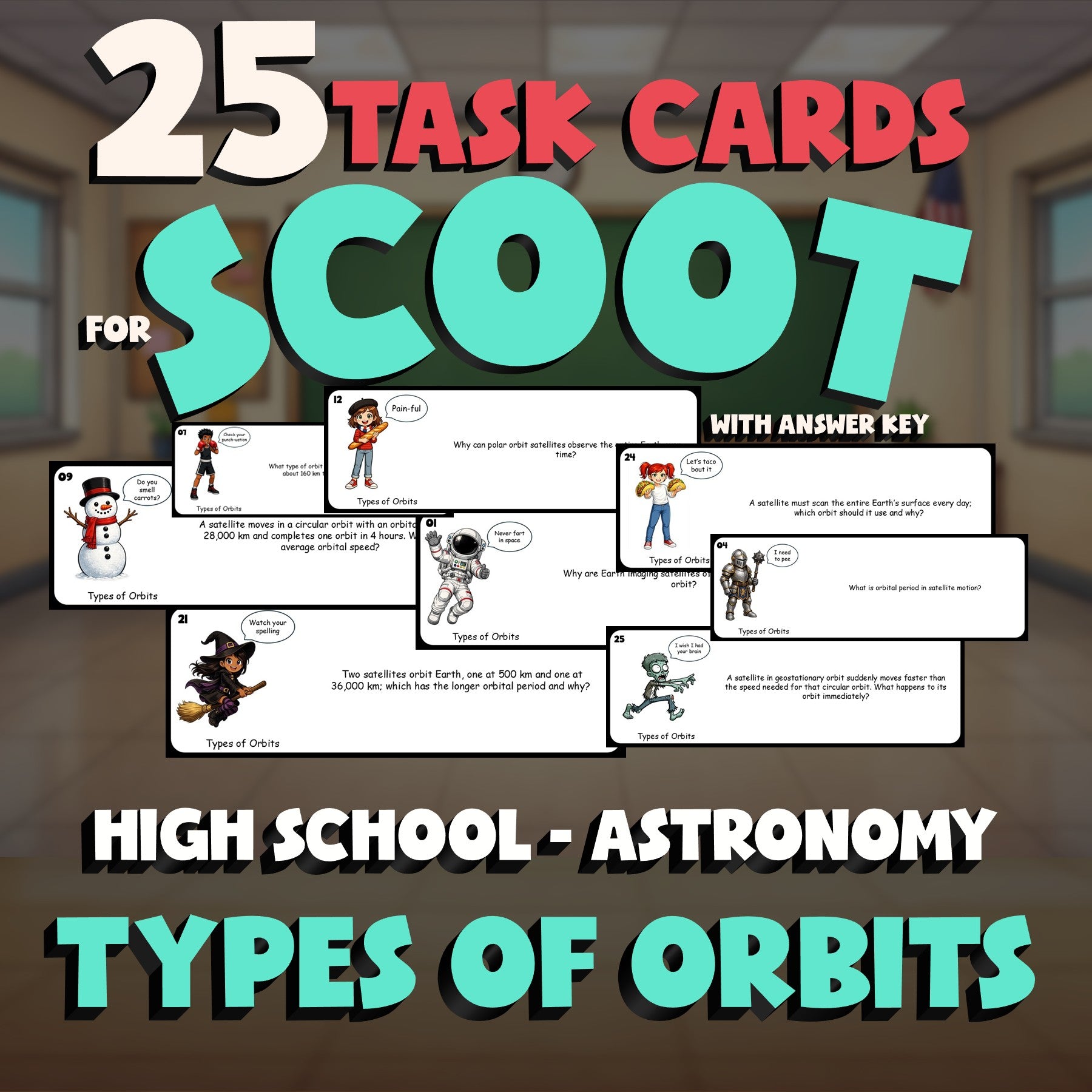 Types of Orbits SCOOT TASK CARDS Science Game - No Prep Astronomy Review