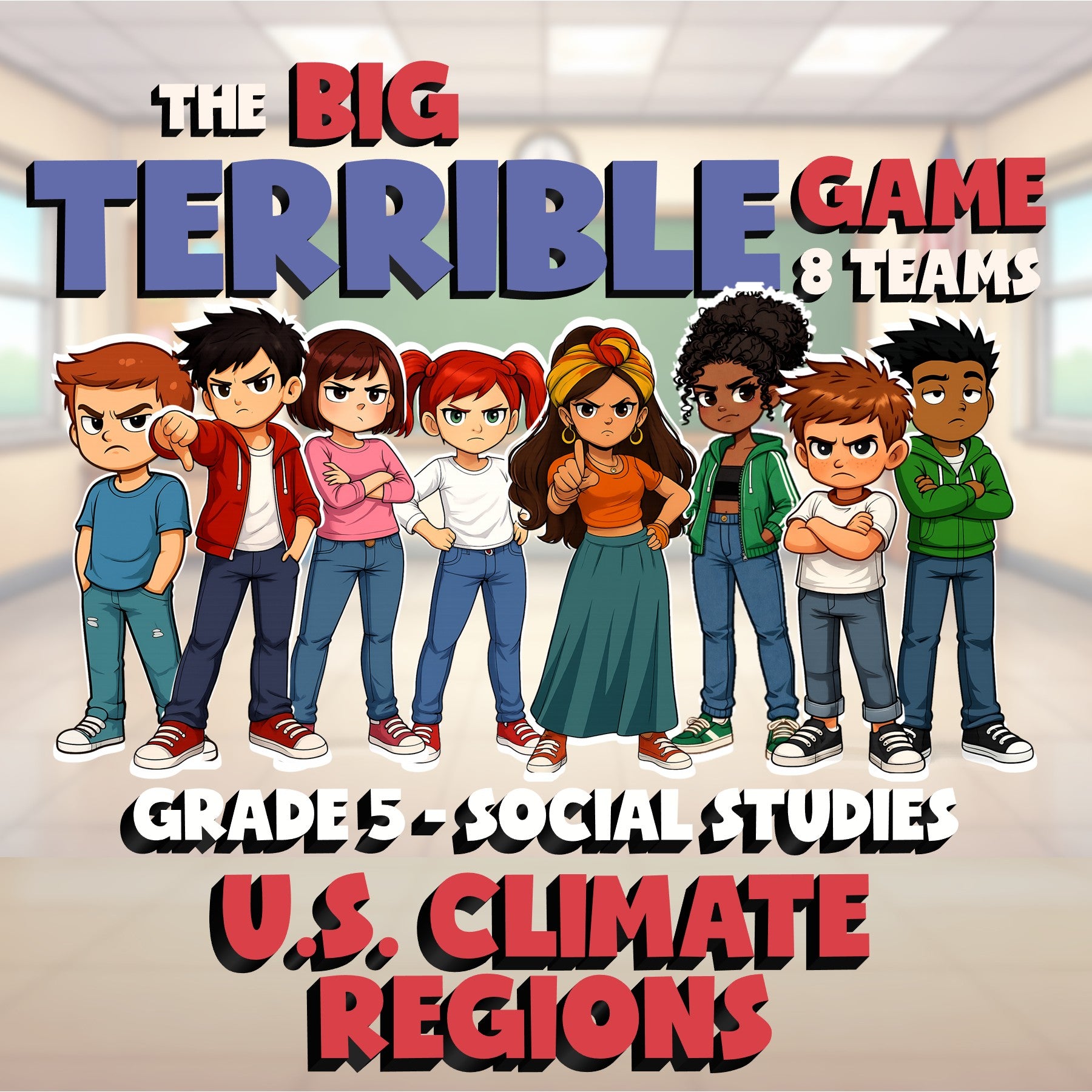 U.S. Climate Regions BIG TERRIBLE GAME - No Prep Grade 5 Socials Review Activity