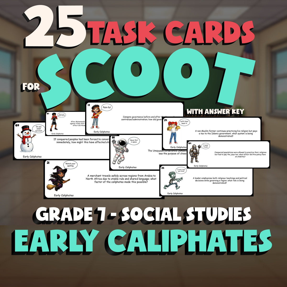 Early Caliphates SCOOT TASK CARDS Socials Game - No Prep Grade 7 Review Activity