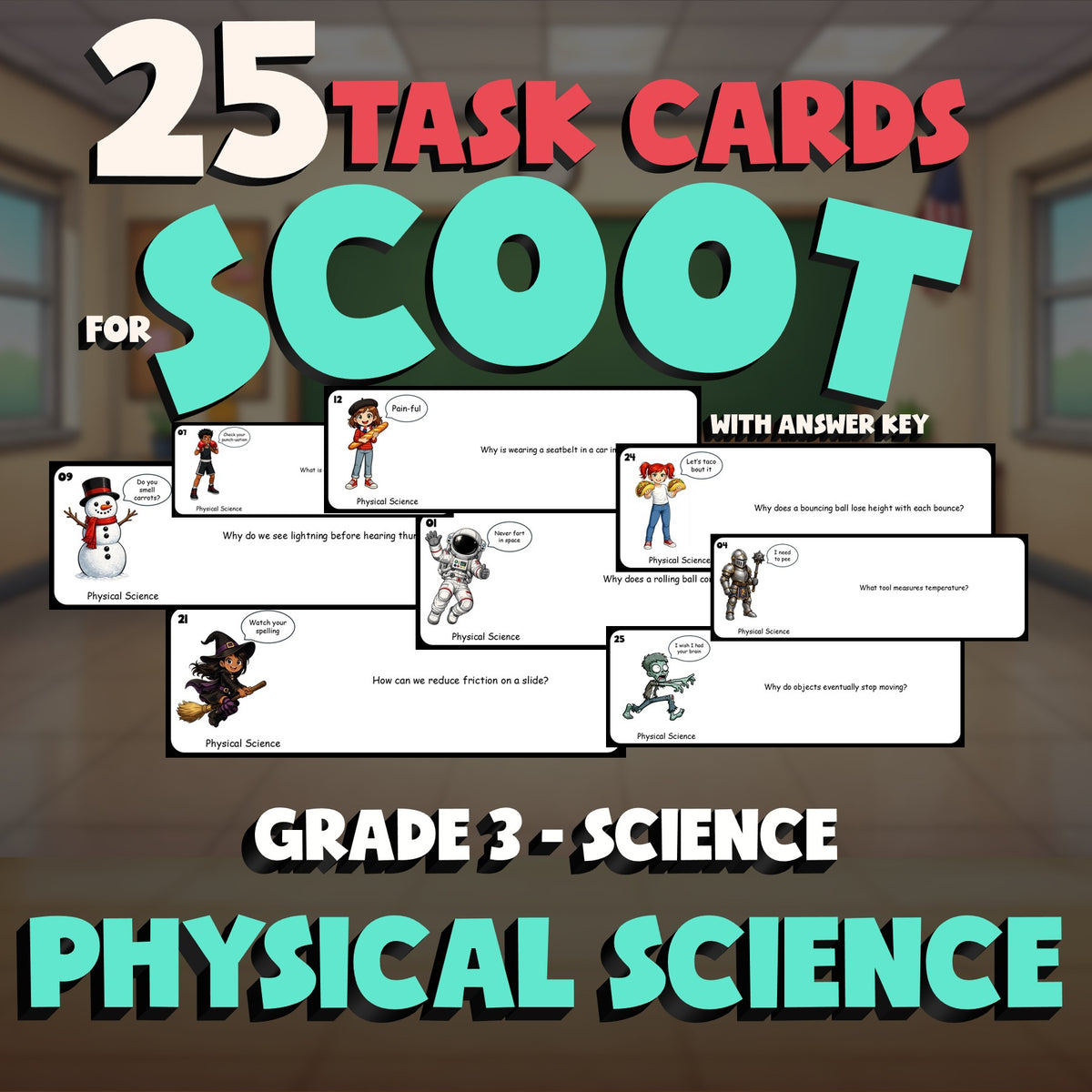 Physical Science SCOOT TASK CARDS Science Game - No Prep Grade 3 Review Activity