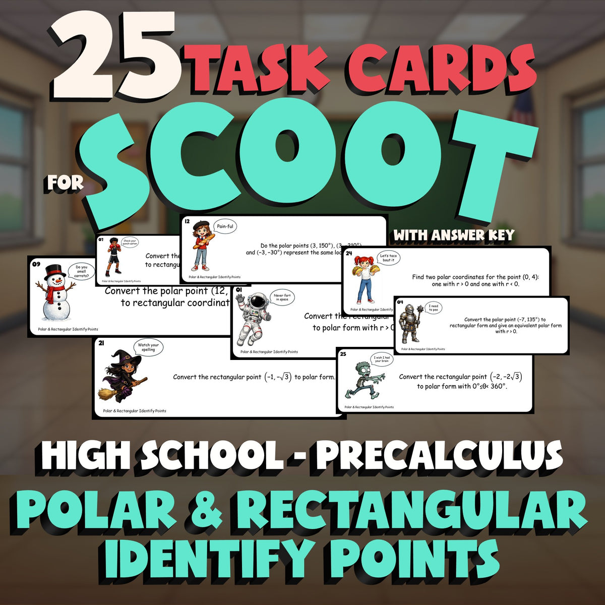 Polar & Rectangular Identify Points SCOOT TASK CARDS Math Game - PreCalculus