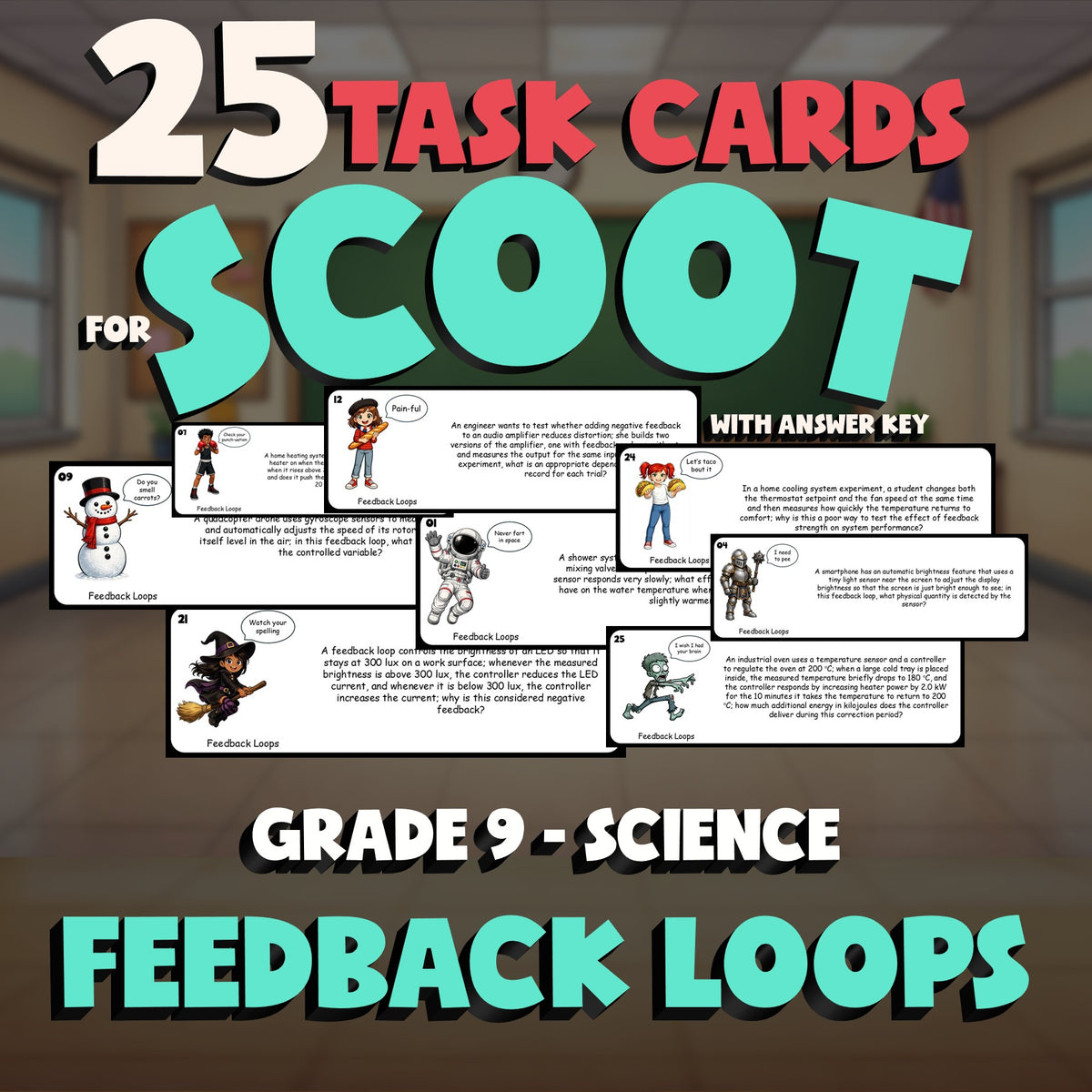 Feedback Loops SCOOT TASK CARDS Science Game - No Prep Grade 9 Review Activity