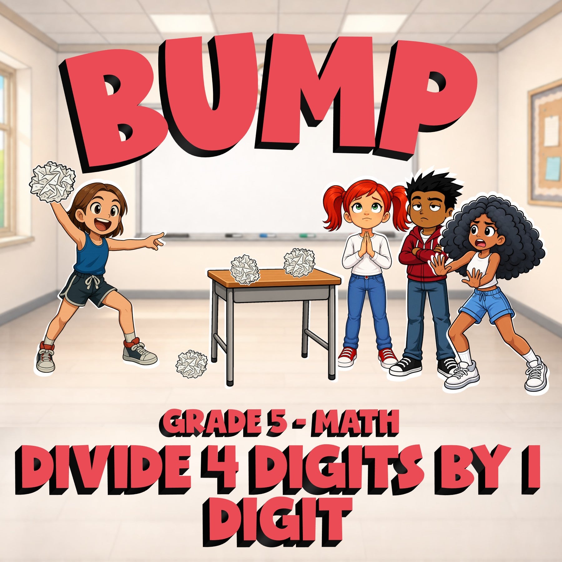 Divide 4 Digits by 1 Digit BUMP Math Game - No Prep Grade 5 Review Activity