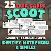 Identify Metaphors & Similes SCOOT TASK CARDS ELA Game - No Prep Grade 9 Review