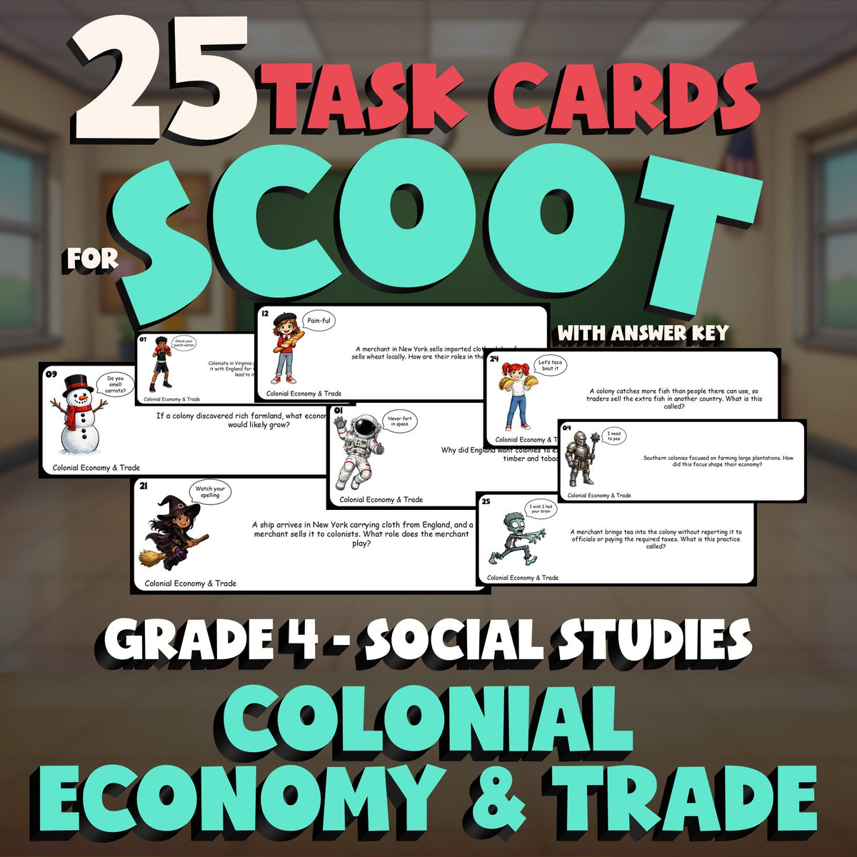 Colonial Economy & Trade SCOOT TASK CARDS Socials Game - No Prep Grade 4 Review
