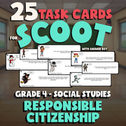 Responsible Citizenship SCOOT TASK CARDS Socials Game - No Prep Grade 4 Review