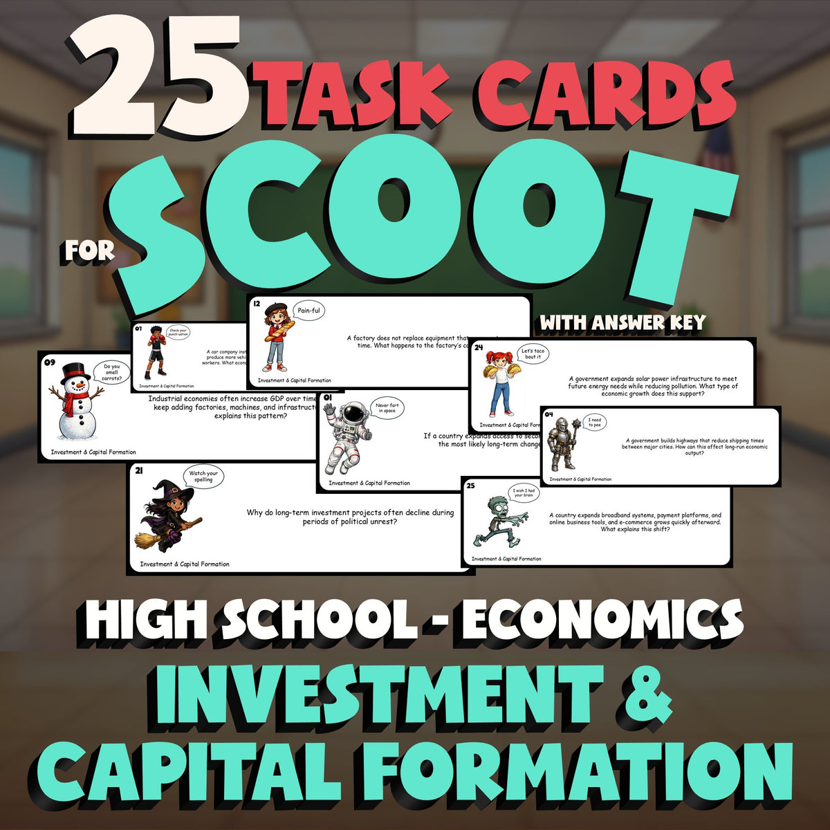 Investment & Capital Formation SCOOT TASK CARDS Economics Game - No Prep Review