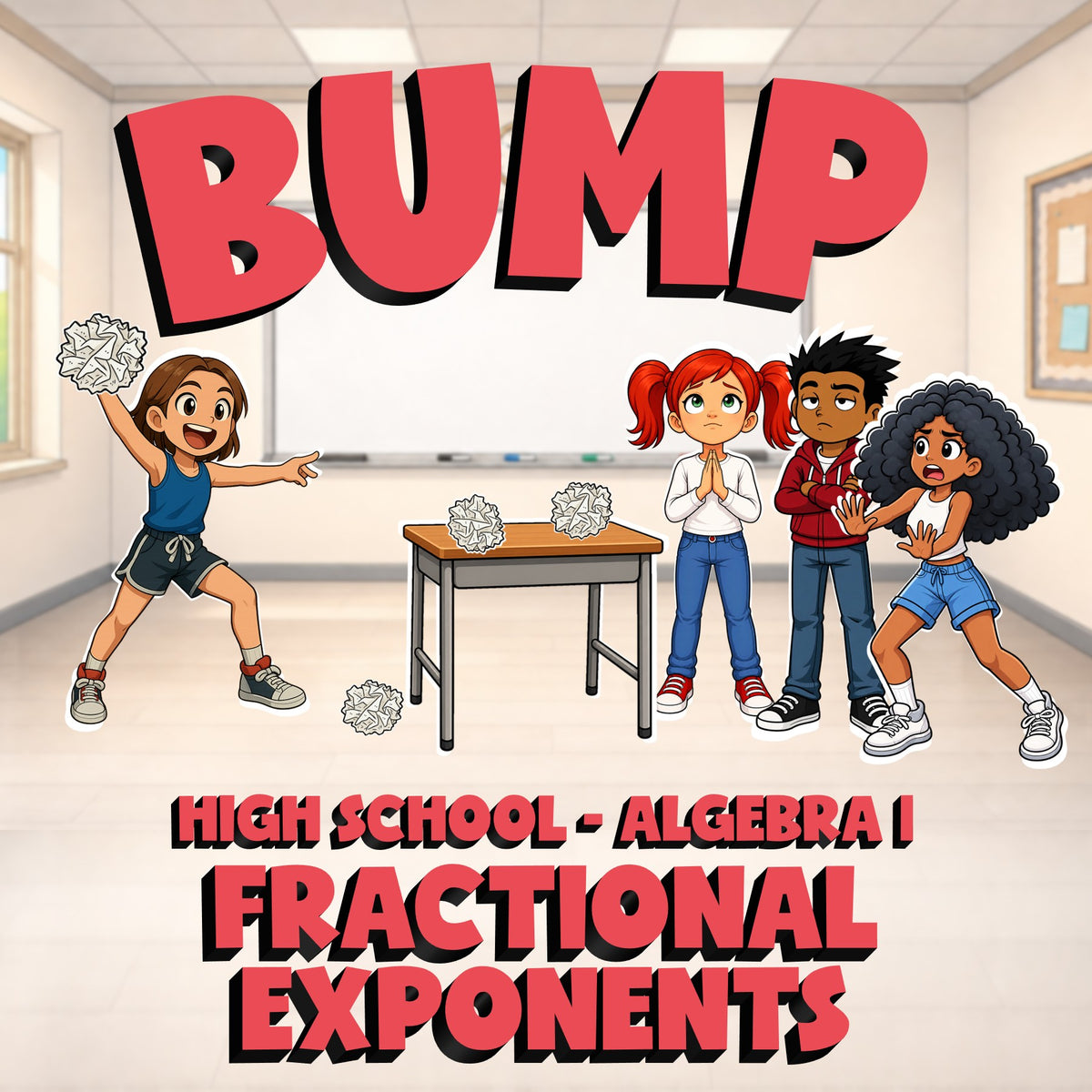 Fractional Exponents BUMP Math Game - No Prep Algebra 1 Review Activity
