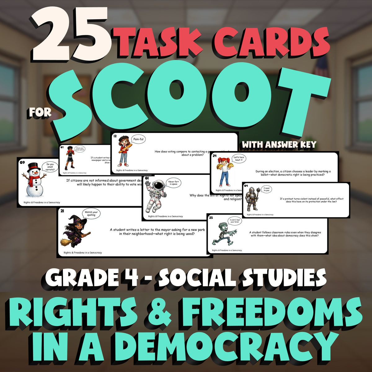 Rights & Freedoms in a Democracy SCOOT TASK CARDS Socials Game - No Prep Grade 4