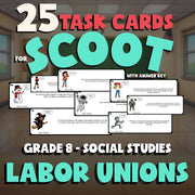 Labor Unions SCOOT TASK CARDS Socials Game - No Prep Grade 8 Review Activity