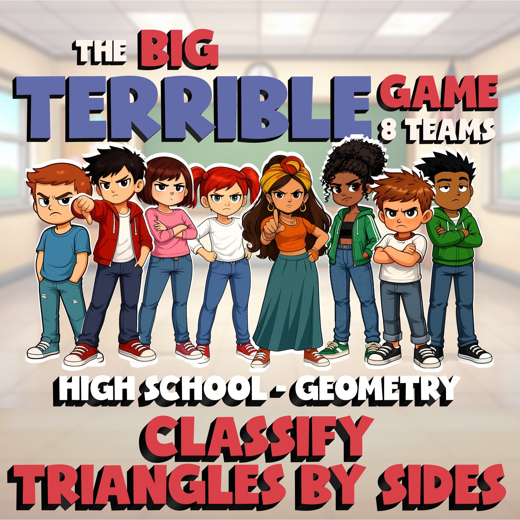Classify Triangles By Sides BIG TERRIBLE GAME - No Prep Geometry Math Review