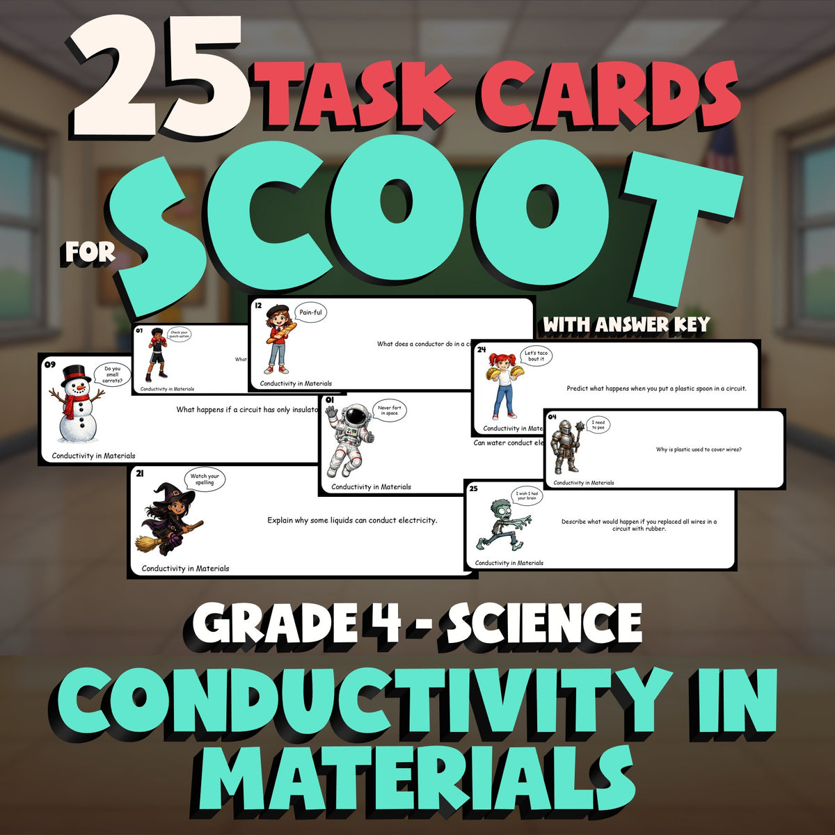 Conductivity in Materials SCOOT TASK CARDS Science Game - No Prep Grade 4 Review