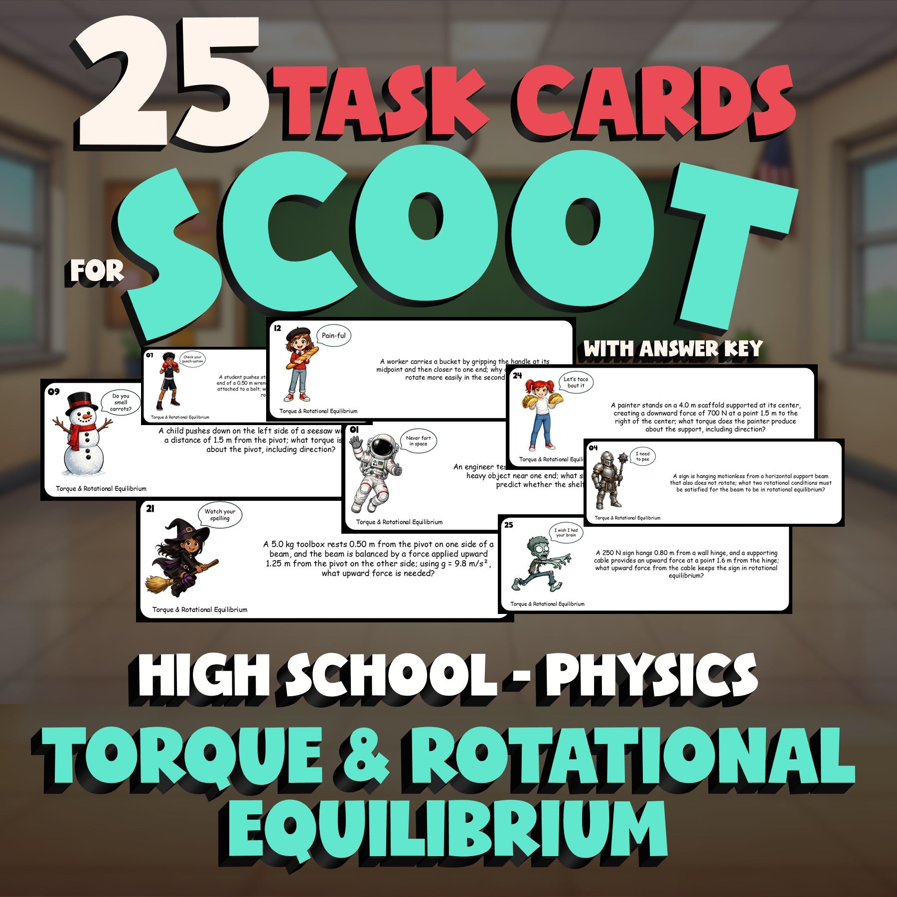 Torque & Rotational Equilibrium SCOOT TASK CARDS Science Game - No Prep Physics