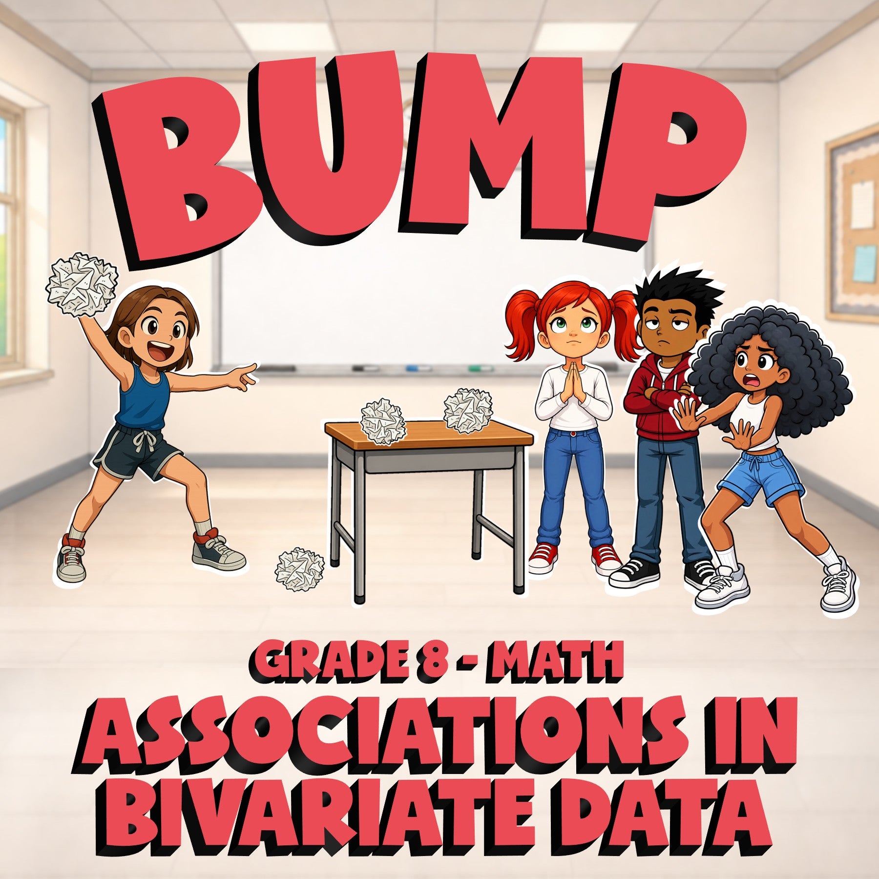Associations in Bivariate Data BUMP Math Game - No Prep Grade 8 Review Activity