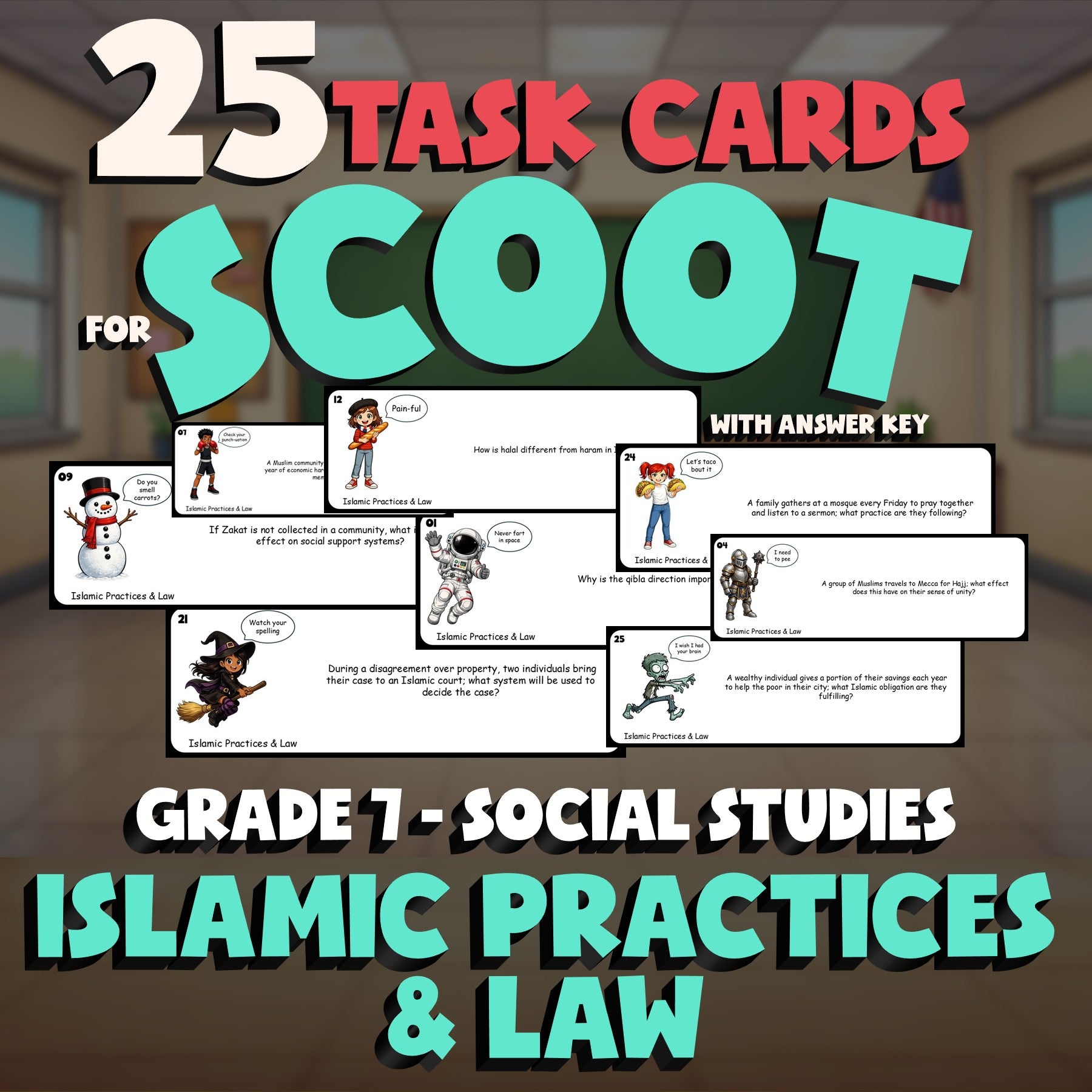 Islamic Practices & Law SCOOT TASK CARDS Socials Game - No Prep Grade 7 Review