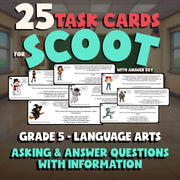 Asking & Answer Questions with Information SCOOT TASK CARDS ELA Game - Grade 5