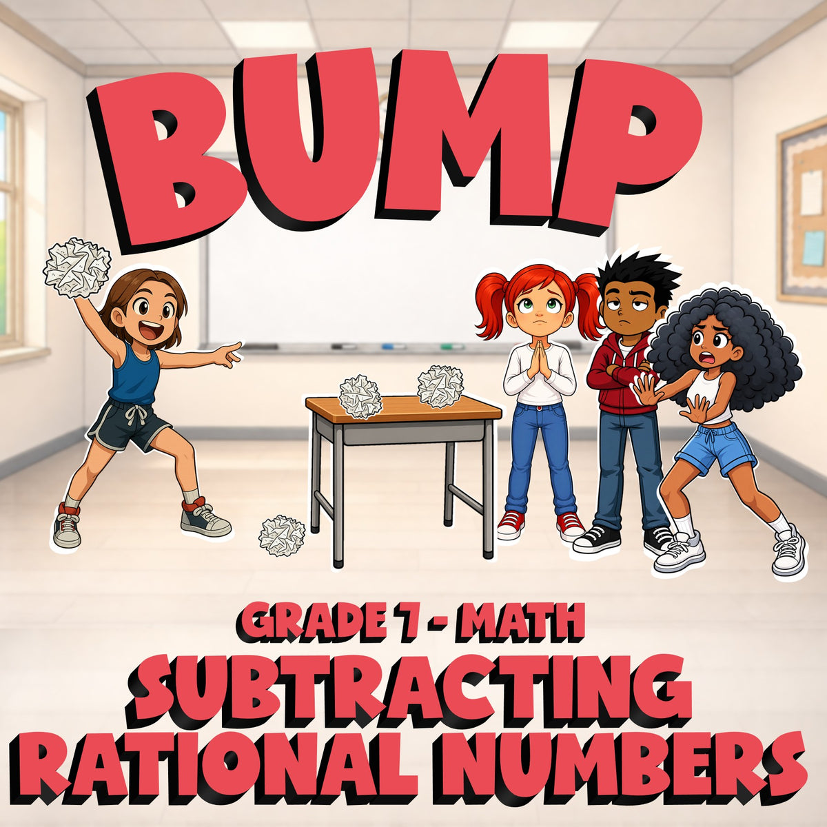 Subtracting Rational Numbers BUMP Math Game - No Prep Grade 7 Review Activity