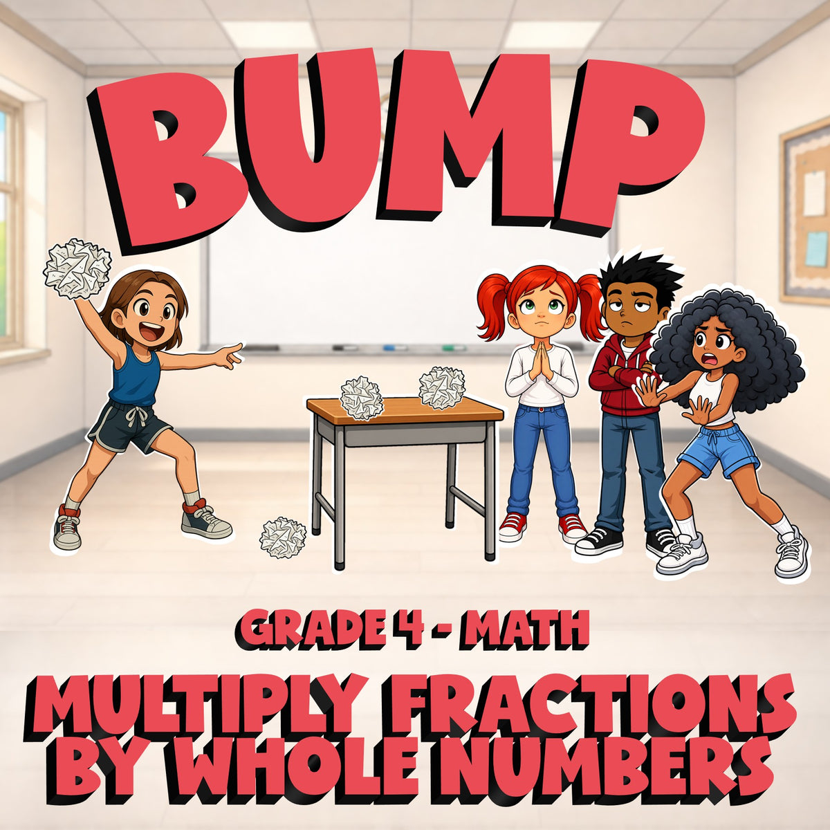 Multiply Fractions by Whole Numbers BUMP Math Game - No Prep Grade 4 Review