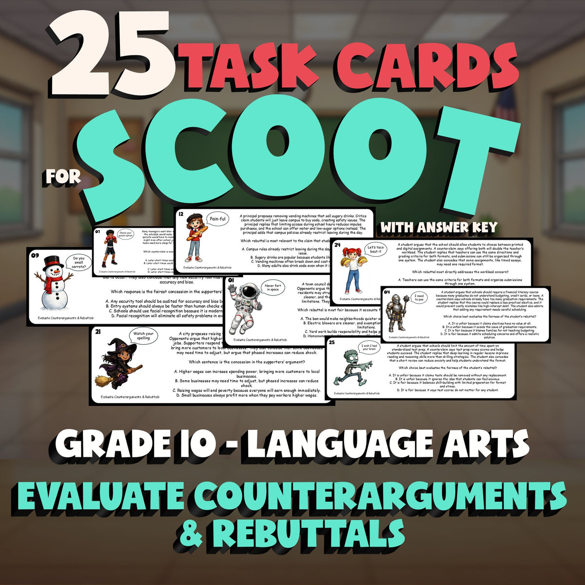 Evaluate Counterarguments & Rebuttals SCOOT TASK CARDS ELA Game - Grade 10