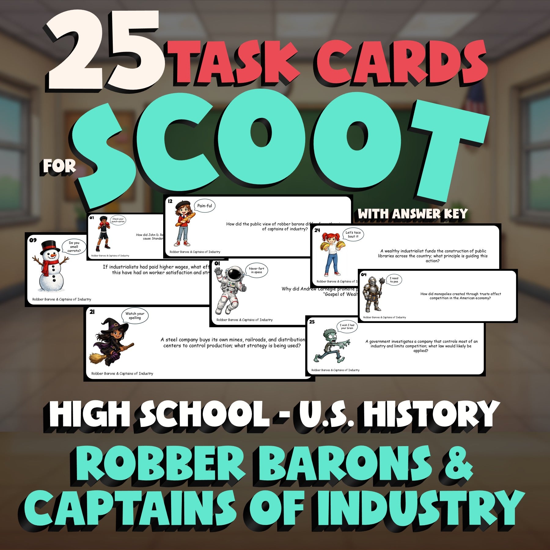 Robber Barons & Captains of Industry SCOOT TASK CARDS U.S. History Game