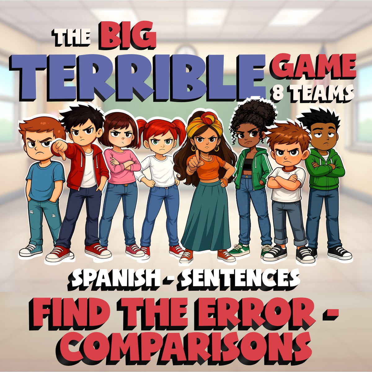 Find the Error - Comparisons BIG TERRIBLE GAME - No Prep Spanish Exercise