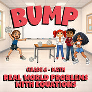 Real World Problems with Equations BUMP Math Game - No Prep Grade 6 Review