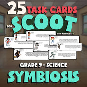 Symbiosis SCOOT TASK CARDS Science Game - No Prep Grade 9 Review Activity