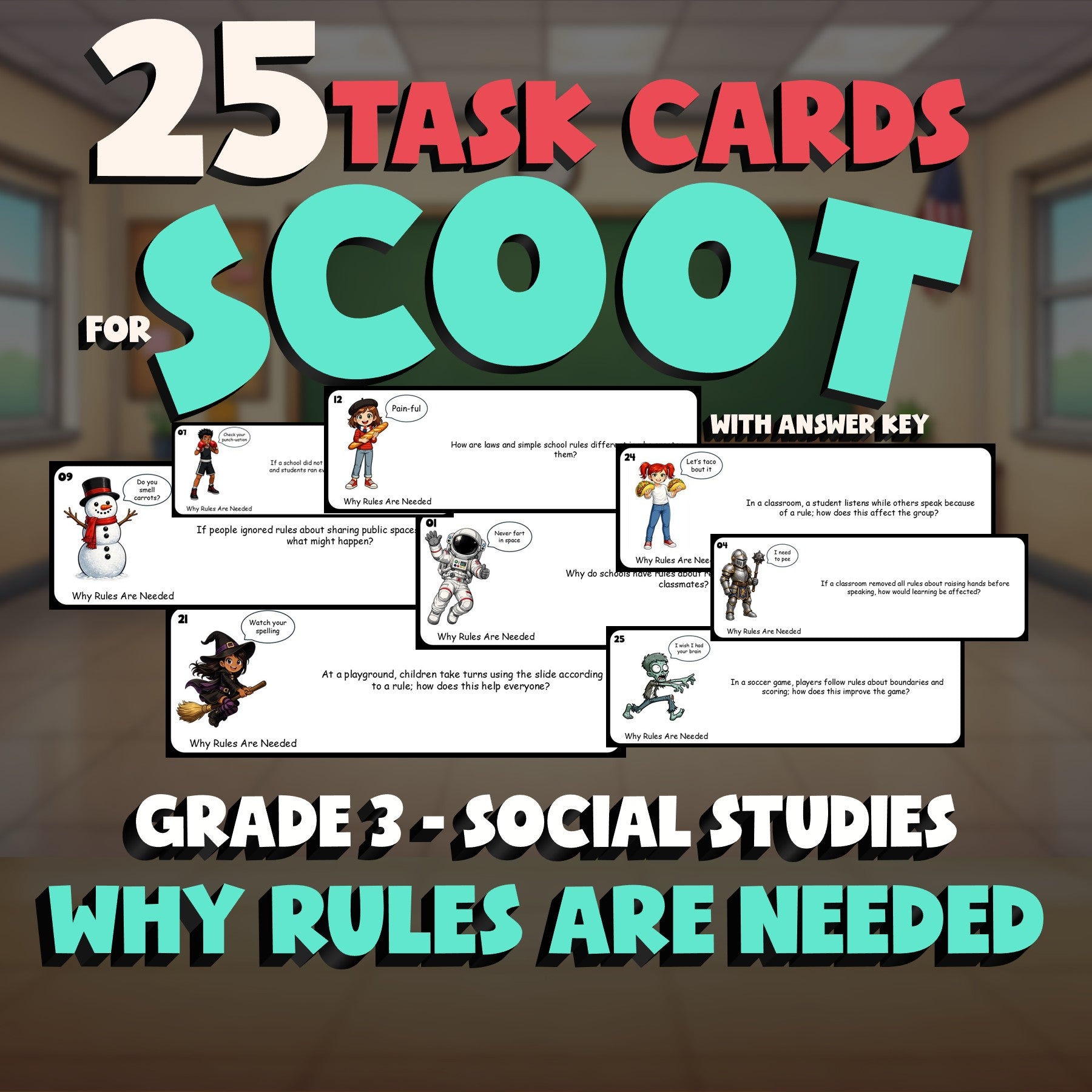 Why Rules Are Needed SCOOT TASK CARDS Socials Game - No Prep Grade 3 Review