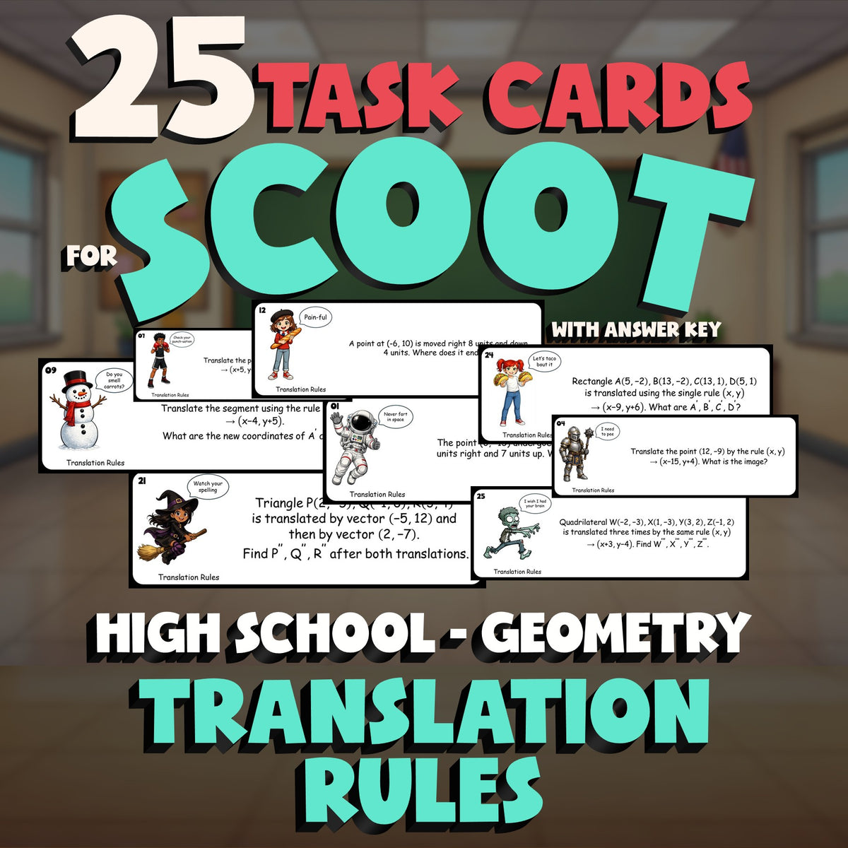 Translation Rules SCOOT TASK CARDS Math Game - No Prep Geometry Review Activity