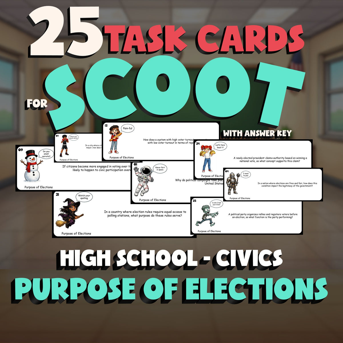 Purpose of Elections SCOOT TASK CARDS Civics Game - No Prep Review Activity