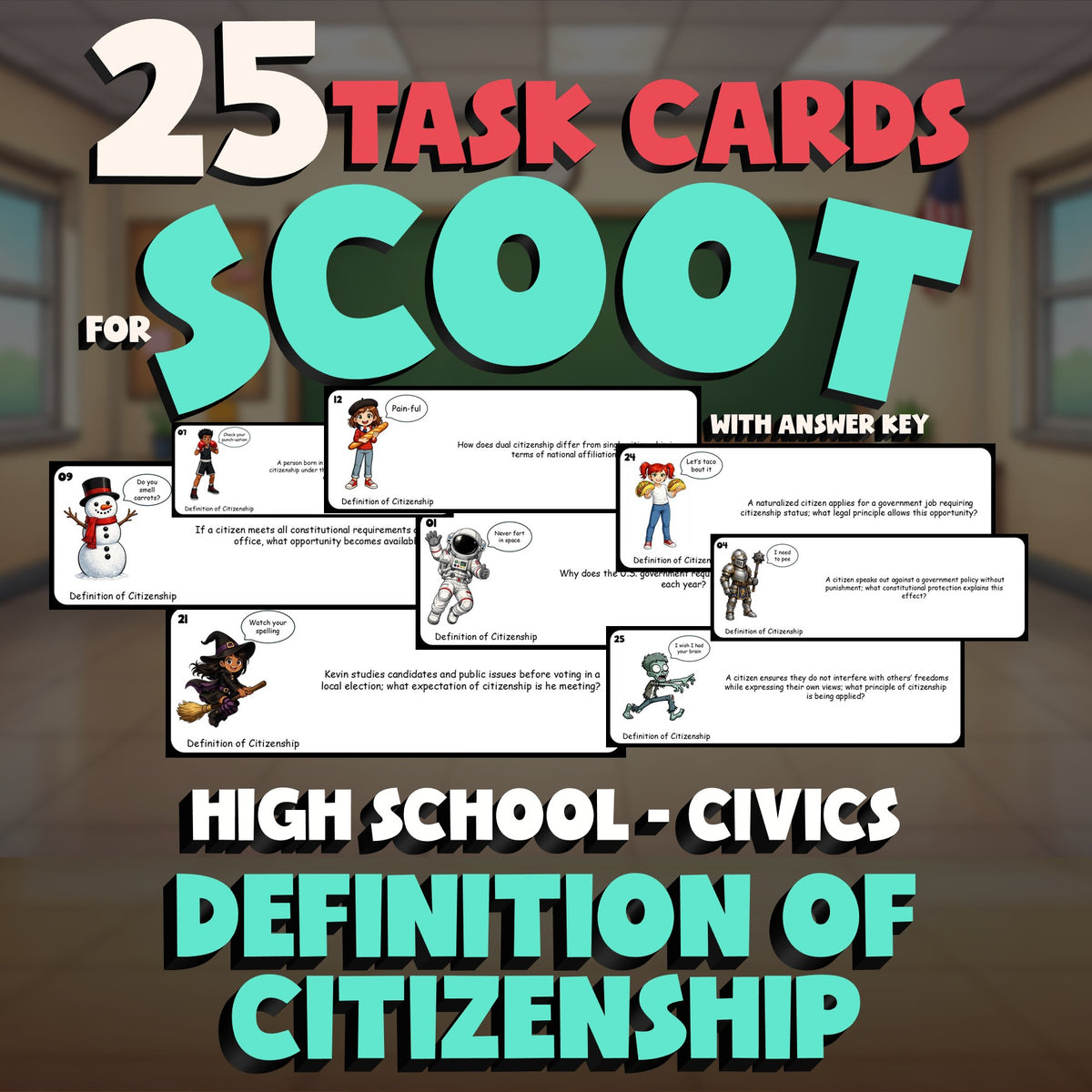 Definition of Citizenship SCOOT TASK CARDS Civics Game - No Prep Review Activity