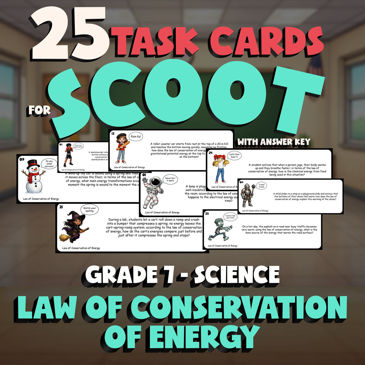 Law of Conservation of Energy SCOOT TASK CARDS Science Game - No Prep Grade 7