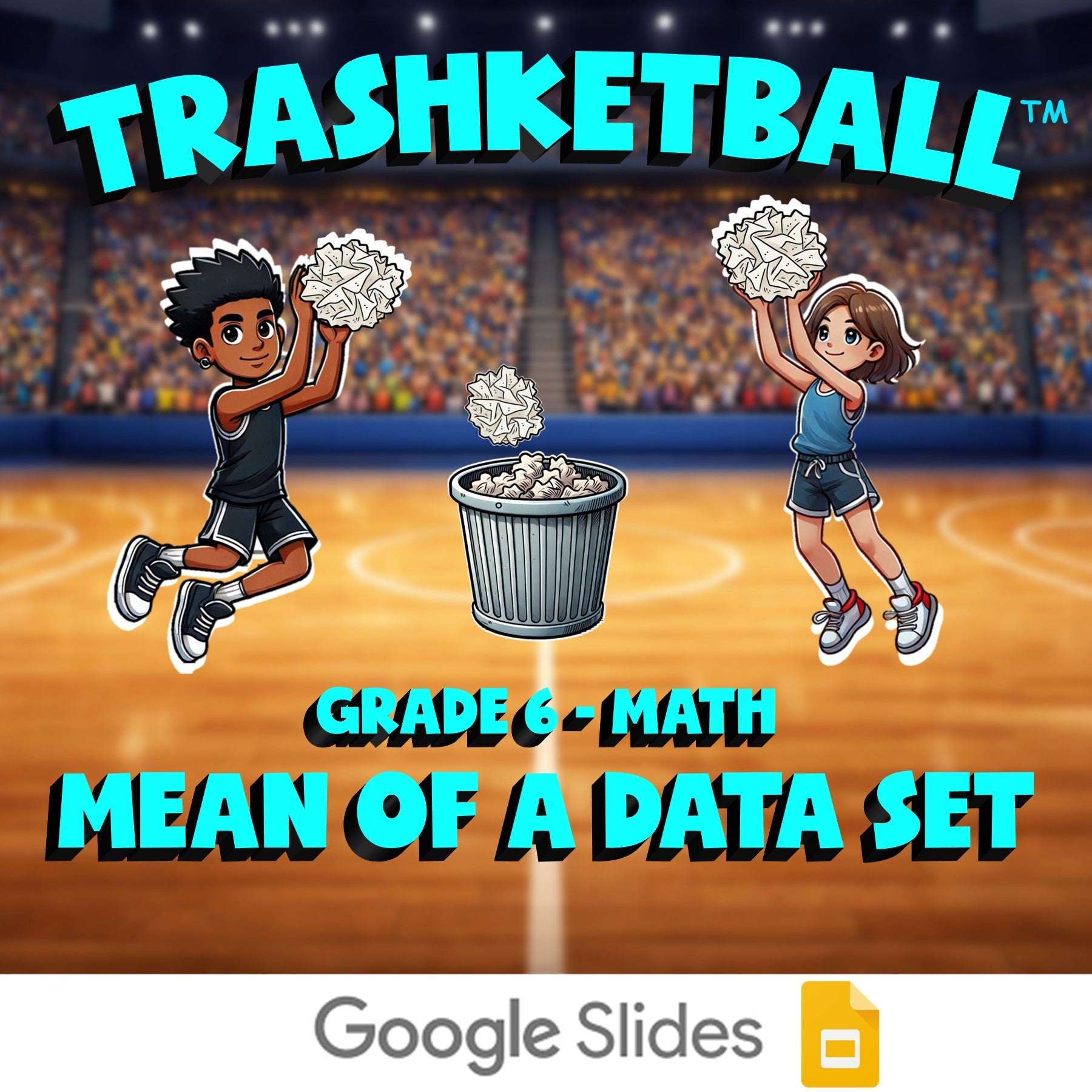 Mean of a Data Set TRASHKETBALL Math Game - No Prep Grade 6 Review Activity
