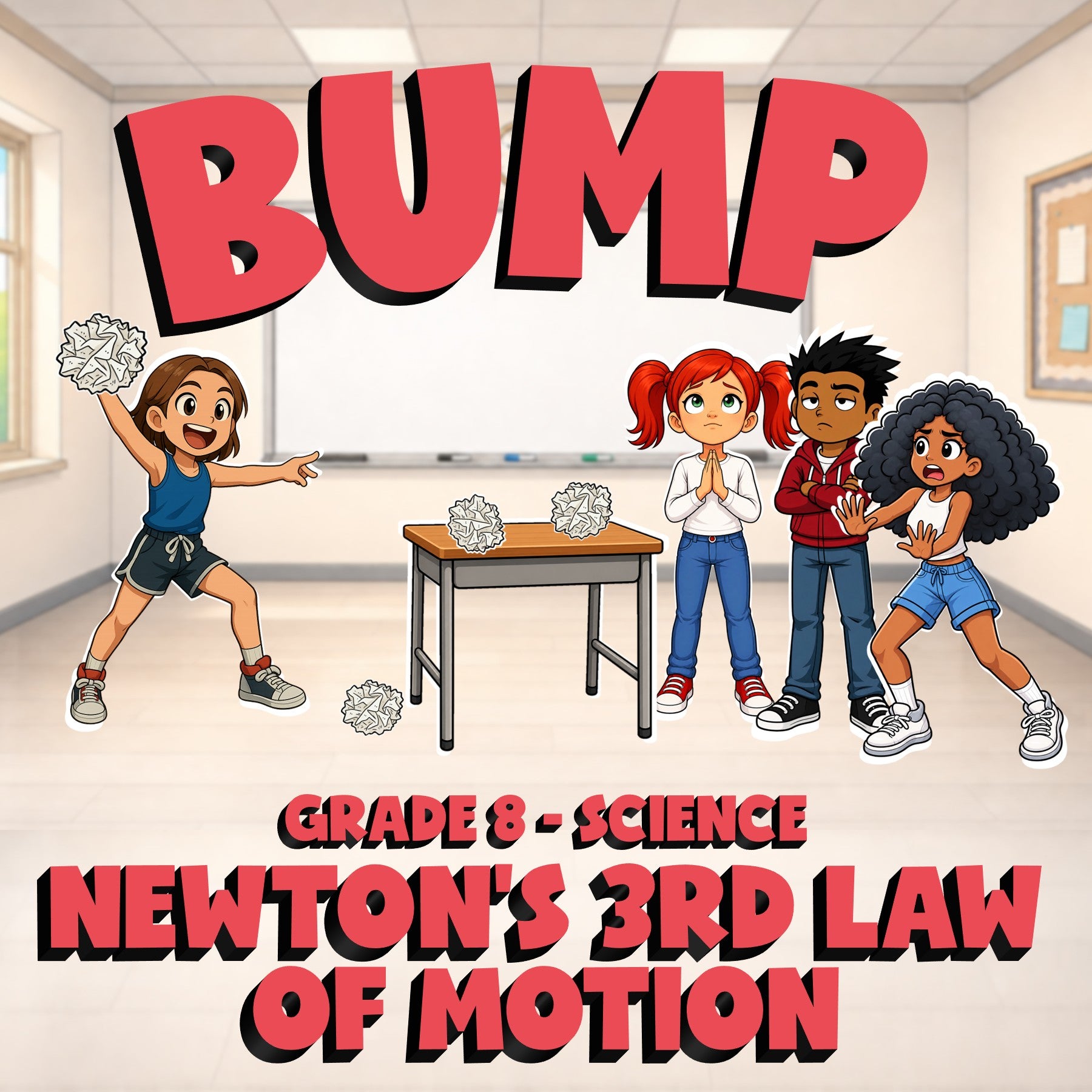 Newton’s 3rd Law of Motion BUMP Science Game - No Prep Grade 8 Review Activity