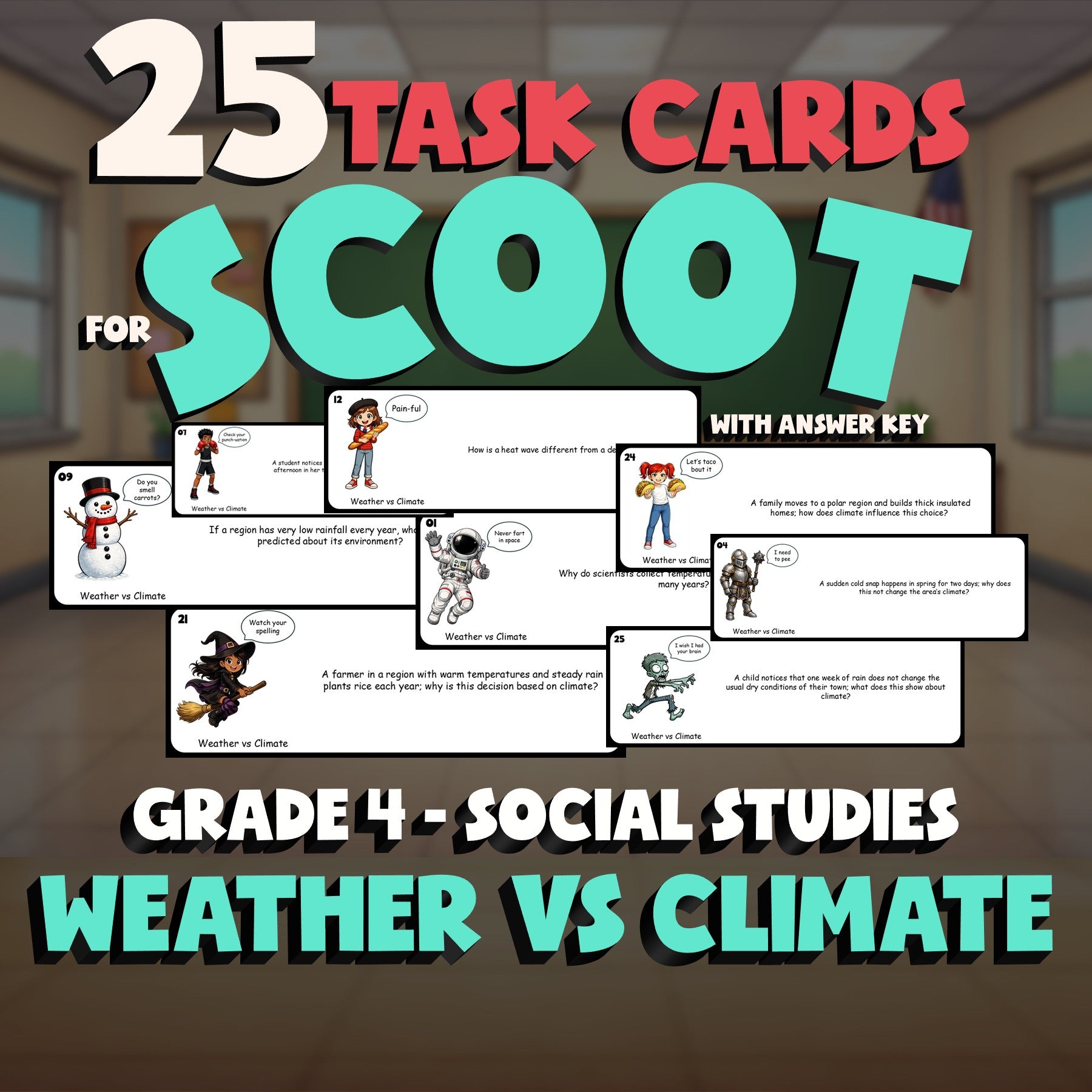 Weather vs Climate SCOOT TASK CARDS Socials Game - No Prep Grade 4 Review