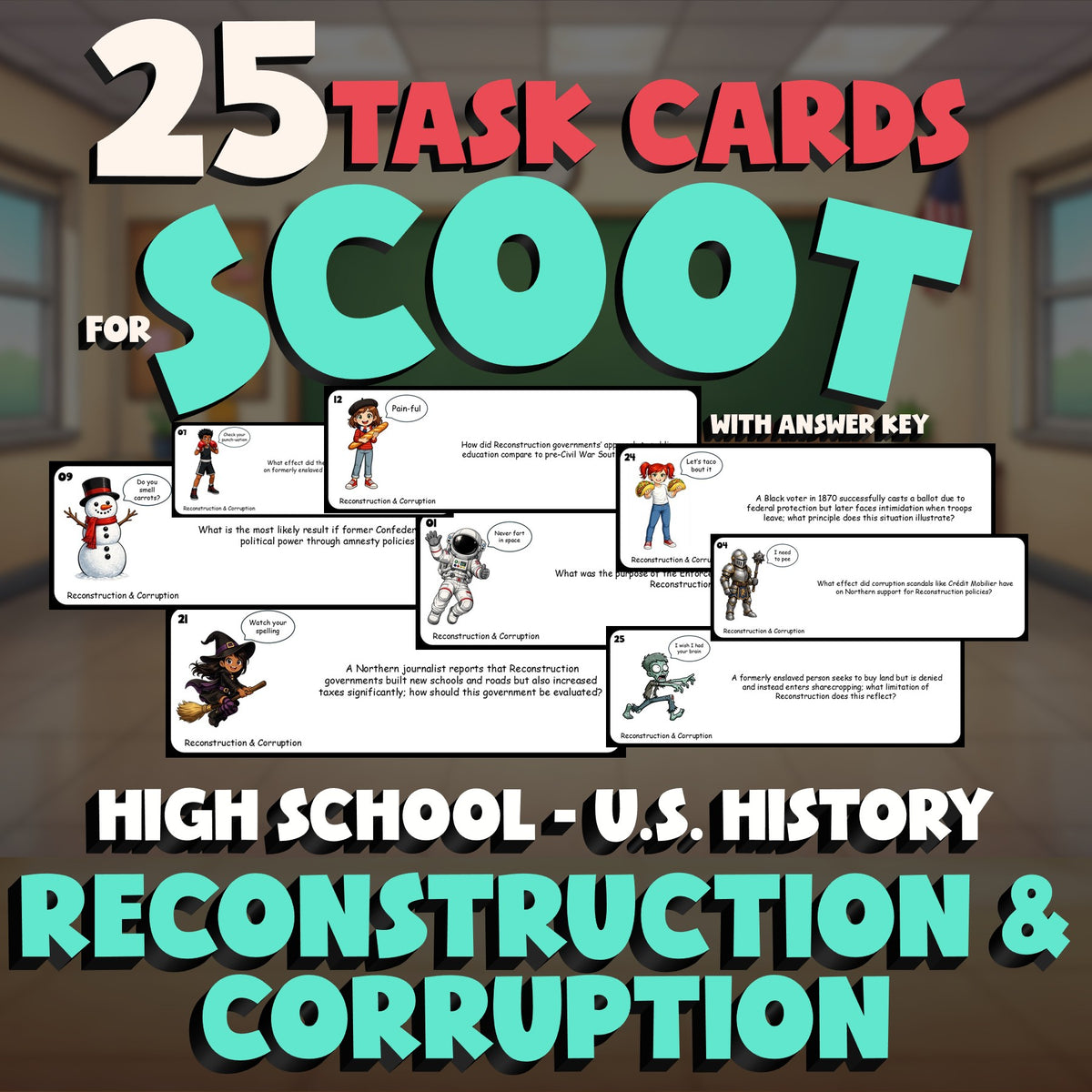 Reconstruction & Corruption SCOOT TASK CARDS U.S. History Game - No Prep Review