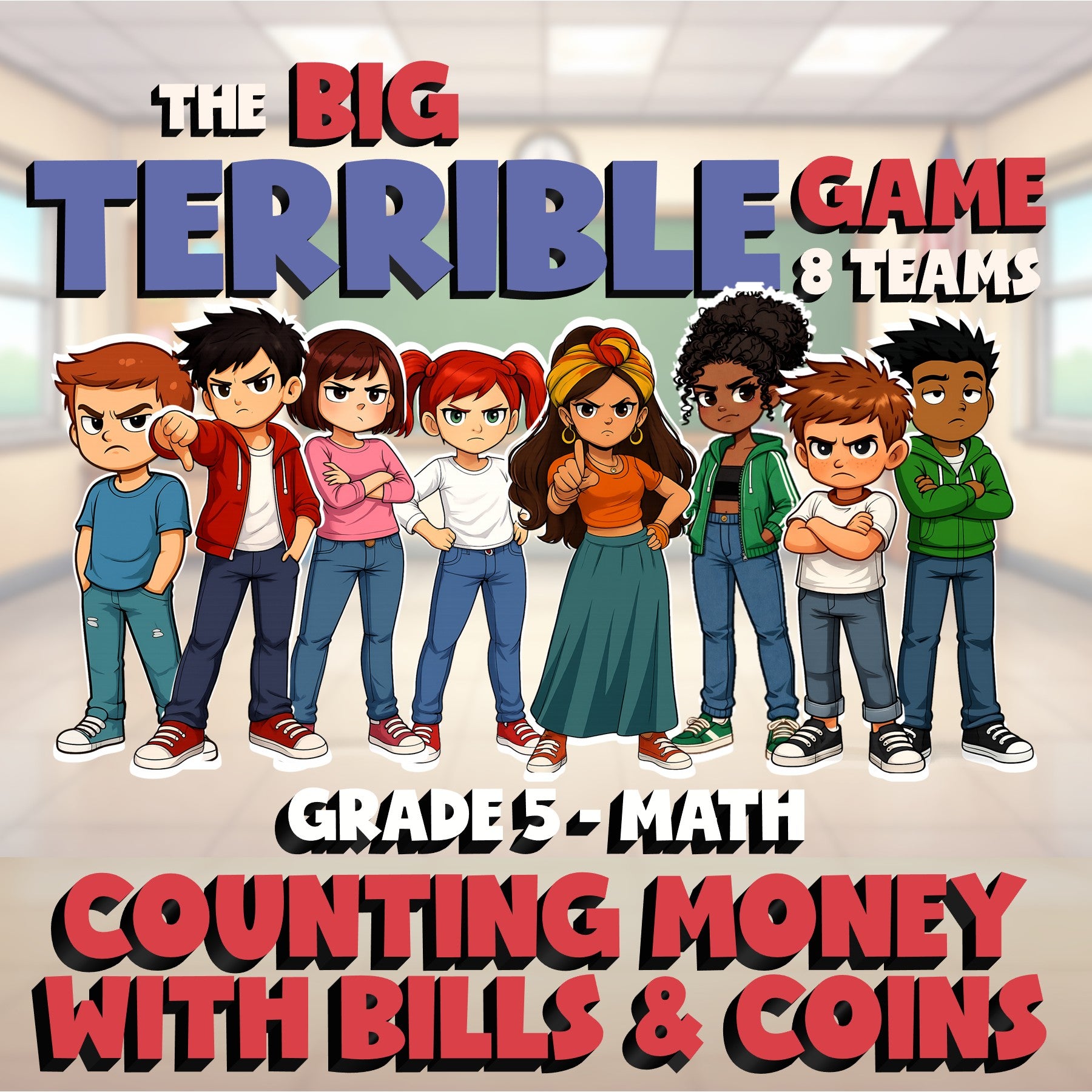 Counting Money with Bills & Coins BIG TERRIBLE GAME - Grade 5 Math Review