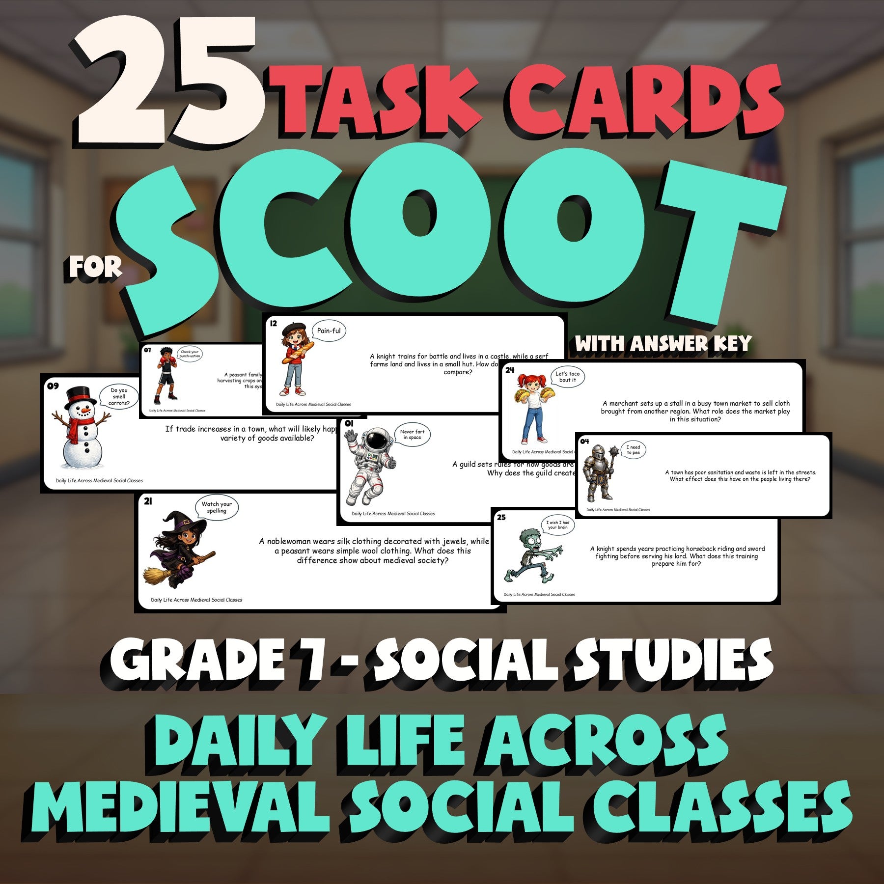 Daily Life Across Medieval Social Classes SCOOT TASK CARDS Socials Game Grade 7