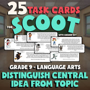 Distinguish Central Idea from Topic SCOOT TASK CARDS ELA Game - No Prep Grade 9