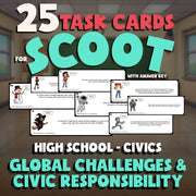 Global Challenges & Civic Responsibility SCOOT TASK CARDS Civics Game - No Prep