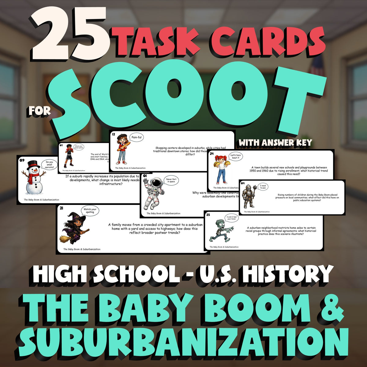 The Baby Boom & Suburbanization SCOOT TASK CARDS U.S. History Game - No Prep