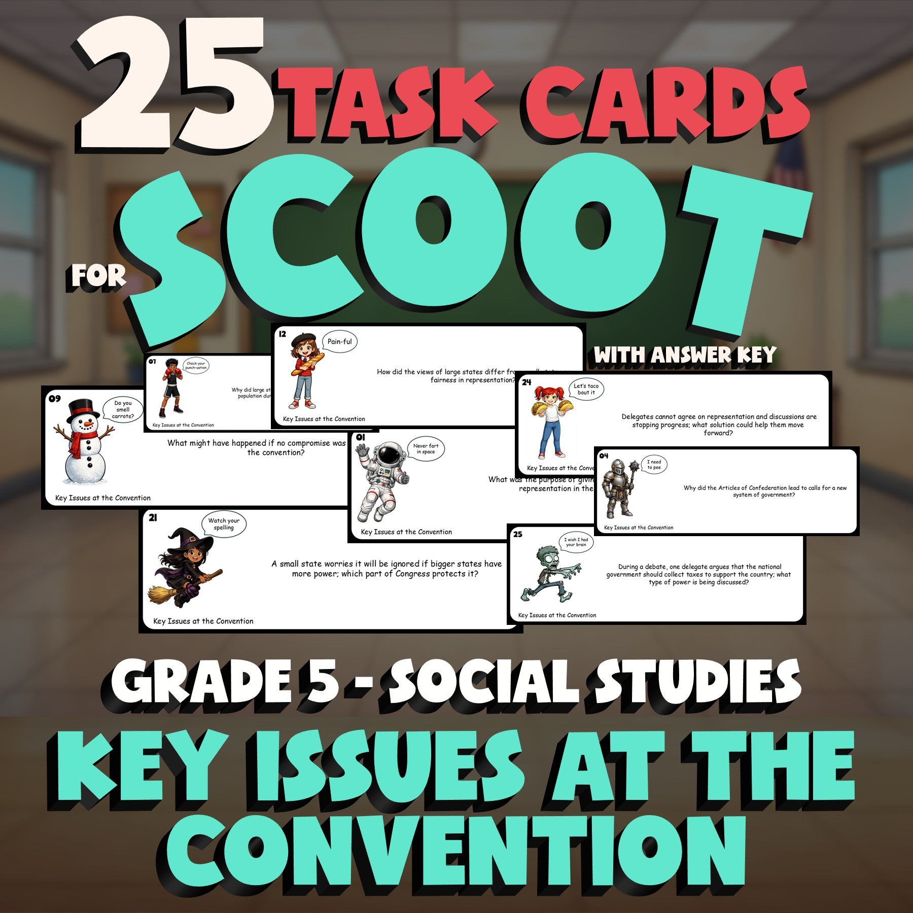 Key Issues at the Convention SCOOT TASK CARDS Socials Game - No Prep Grade 5